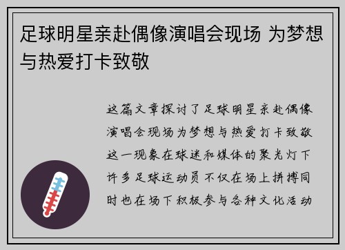 足球明星亲赴偶像演唱会现场 为梦想与热爱打卡致敬